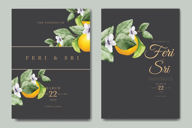 botanische aquarel oranje vruchten bruiloft uitnodiging kaartsjabloon