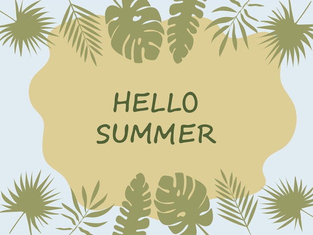 Botanische banner Hallo zomer Heldere kleurrijke banner met groene tropische bladeren Vector illustratie