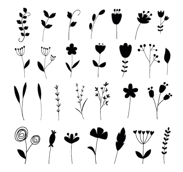 Botanische bloemen bloem element set geïsoleerd vector silhouet