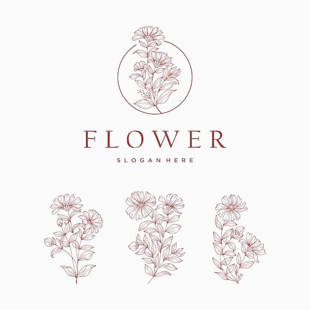 Vector botanische bloemen logo. set hand getrokken floral elementen