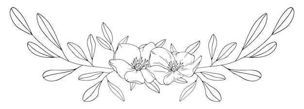 Vector botanische decoratie lijntekeningen met monochrome bladeren en bloemen