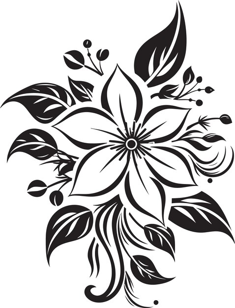 Vector botanische elegantie iconisch embleem detail gracieuze bloemvector zwarte handtekening detail