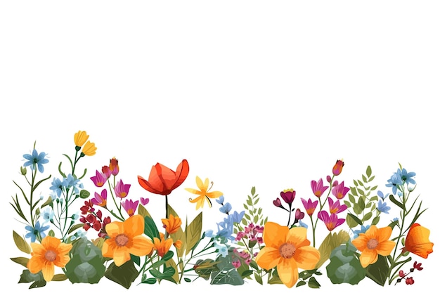 Botanische grens met lente bloeiende bloemen en bladeren natuur botanische decoratieve collectie Vector illustratie geïsoleerde collectie tropische blad set