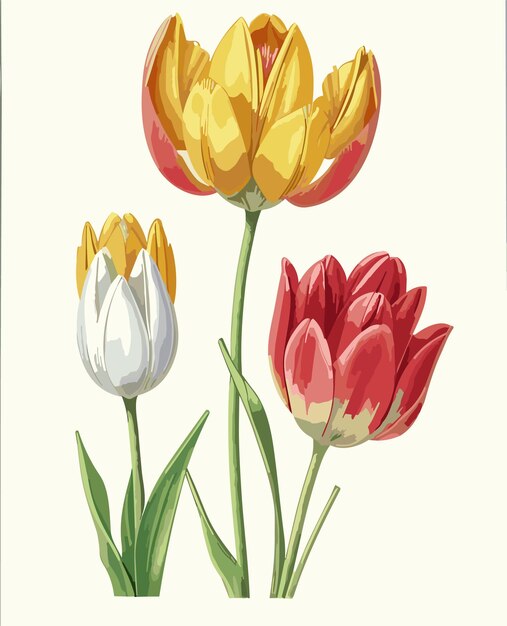 Vector botanische illustratie soorten tulpen witte achtergrond witte achtergrund