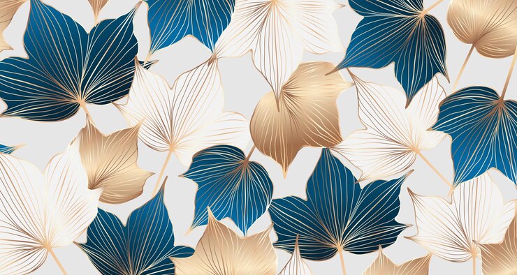 Vector botanische luxe vector achtergrond met gouden blauwe en witte bladeren botanische kaart omslagontwerp