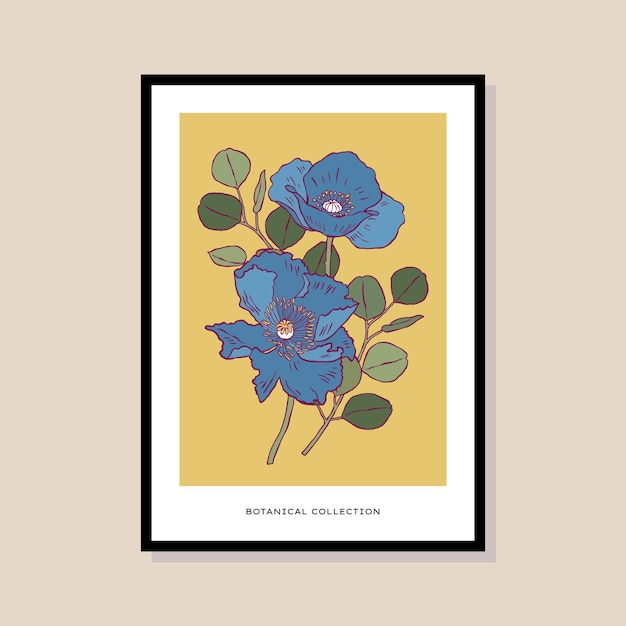 Vector botanische met de hand getekende vectorillustratie in een posterframe-sjabloon