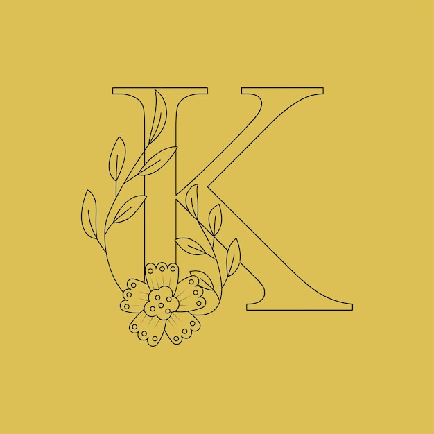 Vector botanische minimalistische hoofdletter k beginletter vrouwelijke logo's