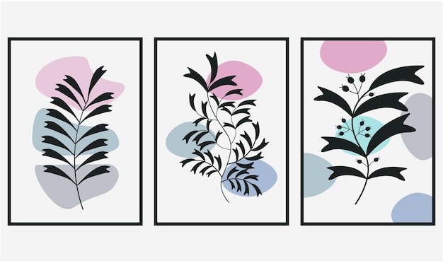 Vector botanische minimalistische posters met de hand getekende platte ontwerp boho muurkunst vectoe ontwerp