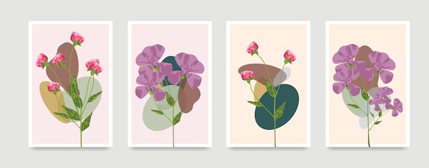 Botanische muur kunst vector set gebladerte lijntekeningen tekenen met abstracte vorm abstracte plant kunst ontwerp voor print cover wallpaper minimale natuurlijke muur kunst en anderen vectorillustratie