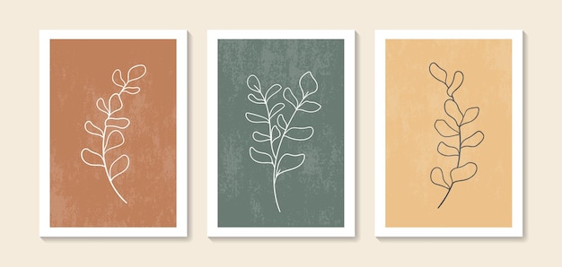 Botanische muur kunst vector set gebladerte lijntekeningen tekenen met abstracte vorm