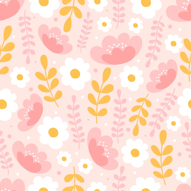 Botanische naadloze patroon met bloemen op pastel roze achtergrond. bladeren en bloemen wallpapers.