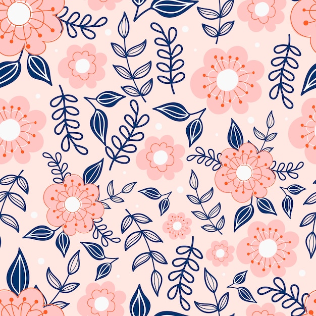 Botanische naadloze patroon met bloemen op pastel roze achtergrond. Bladeren en bloemen wallpapers.
