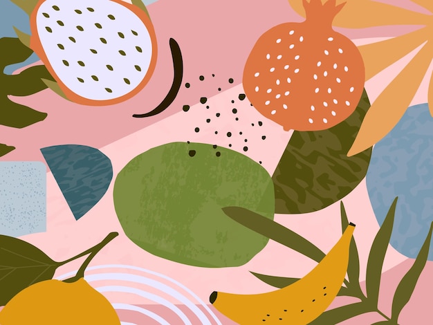 Botanische poster vectorillustratie Gebladerte tekenen met abstracte vormen en fruit