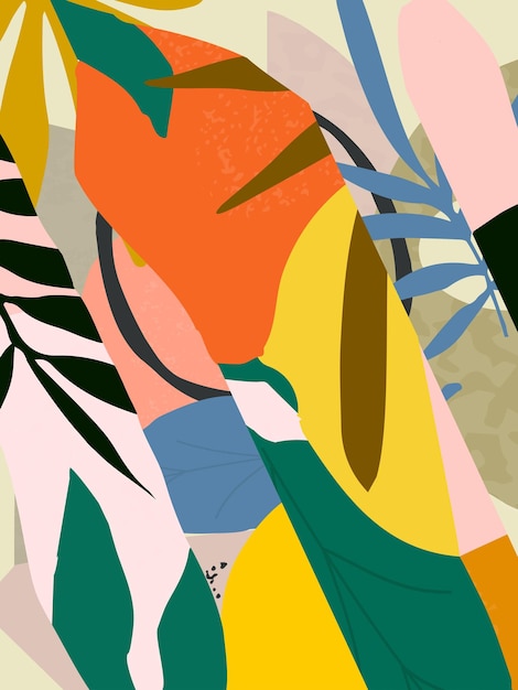 Botanische poster vectorillustratie gebladerte tekenen met abstracte vormen