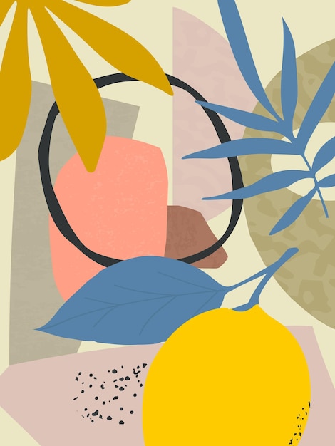 Botanische poster vectorillustratie Gebladerte tekenen met abstracte vormen