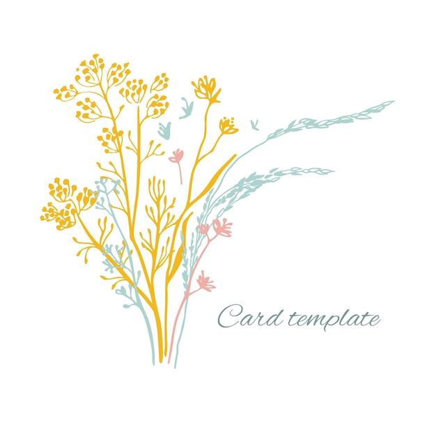 Vector botanische trendy vector kaartsjabloon minimalistisch ontwerp met bos bloemgrassen bladeren