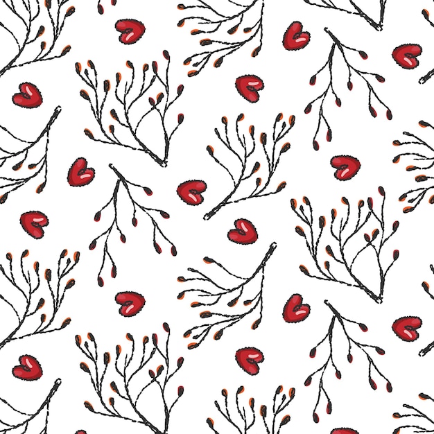 Botany and heart pattern romantic seamless pattern on transparent background cute design