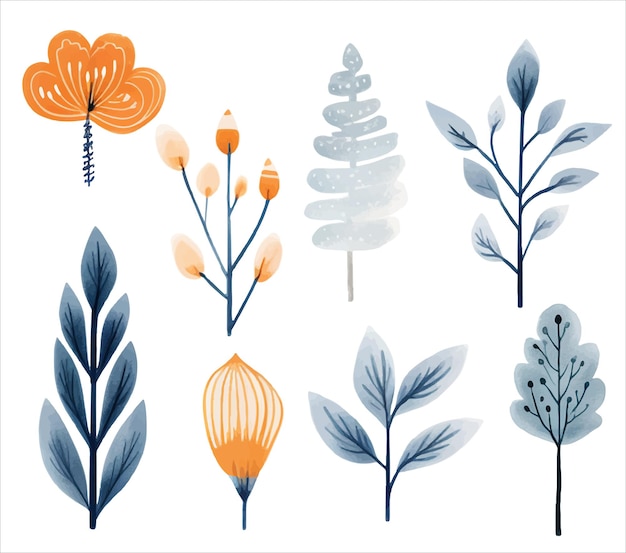 식물학 스칸디 세트 전통 민족 민속 스타일로 손으로 그린 꽃 모음