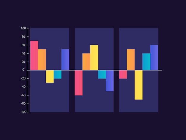 Vector both directions column infographic chart design template for dark theme