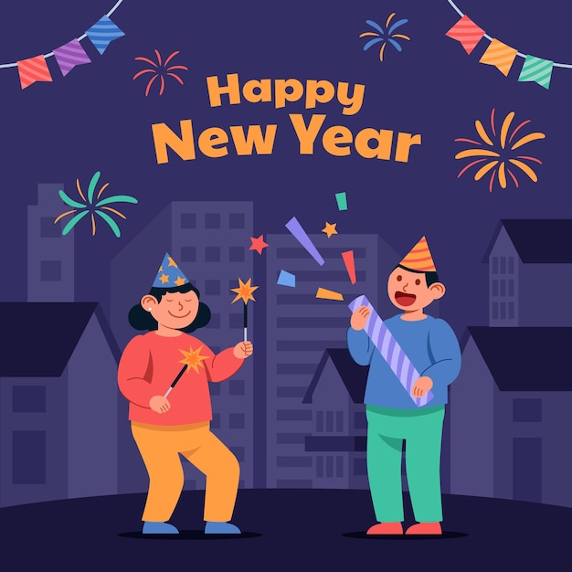 兩個年輕人慶祝新年