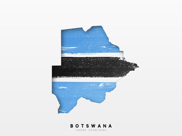 Botswana detailed map with flag of country. Painted in watercolor paint colors in the national flag.