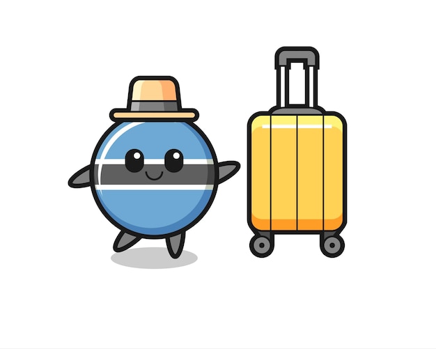 Иллюстрация шаржа значка флага ботсваны с багажом в отпуске, симпатичный дизайн стиля для футболки, стикер, элемент логотипа