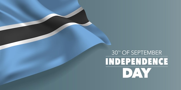 ボツワナ独立記念日グリーティングカード、テンプレートテキストベクトルイラストのバナー。縞模様の旗と9月30日のボツワニの記念休日のデザイン要素