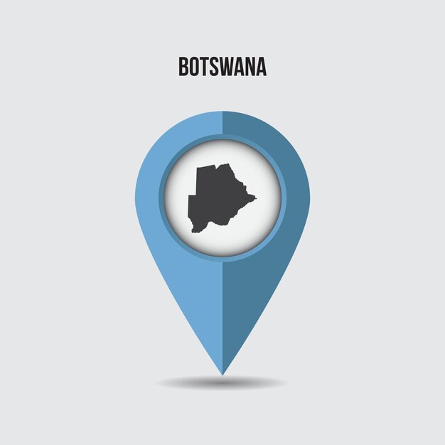 Botswana map on location pin. 3D pointer with map isolated on a background.