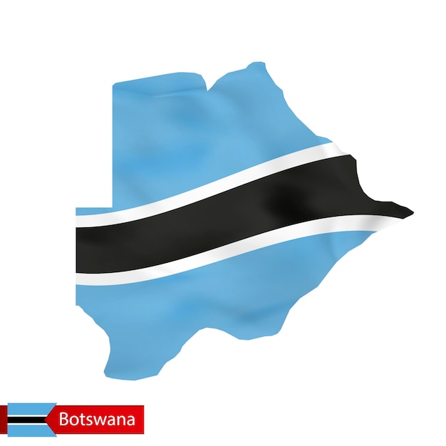 Botswana map with waving flag of country