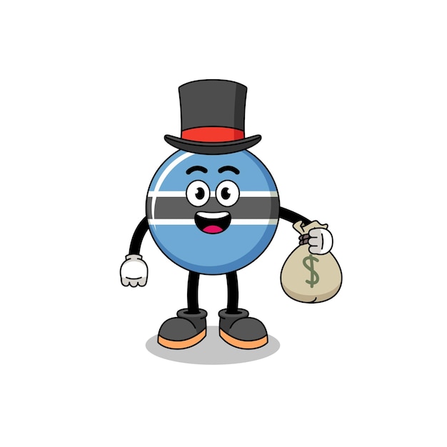 Botswana mascot illustration rich man holding a money sack