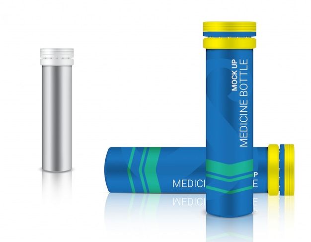 Вектор Бутылочка 3d макет реалистичная лекарственная упаковка для таблеток кальция и витамина