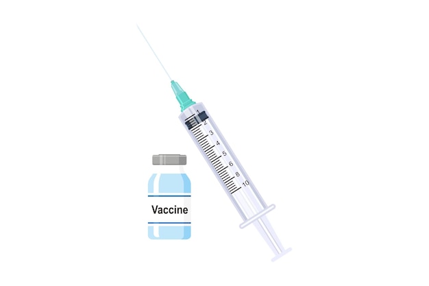 Covid19ウイルス分離ベクトル図からの青いワクチン注射のボトルと注射器