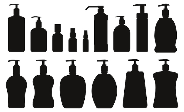 Bottle antiseptic set sanitizer isolated Vector Silhouettes