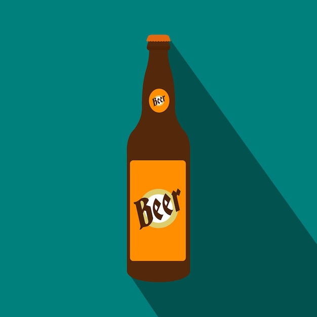 Vector bottle of beer flat icon on a blue background