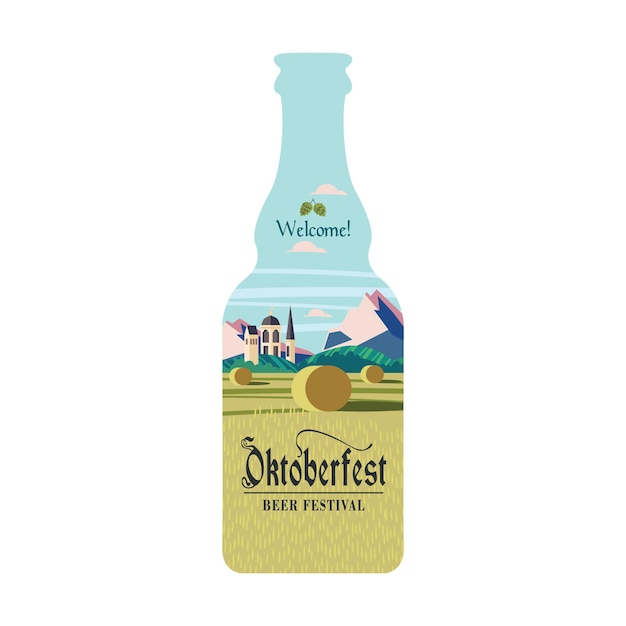 A bottle of beer Vector colorful illustration Beer festival Oktoberfest