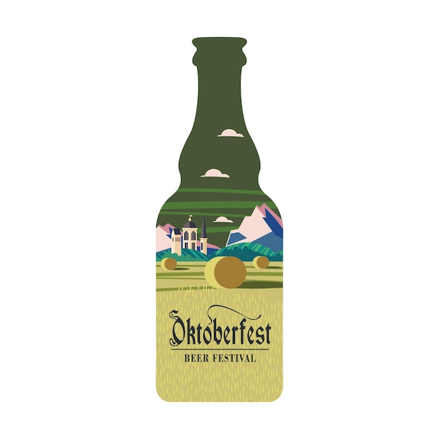 Vettore una bottiglia di birra illustrazione vettoriale colorato festival della birra oktoberfest