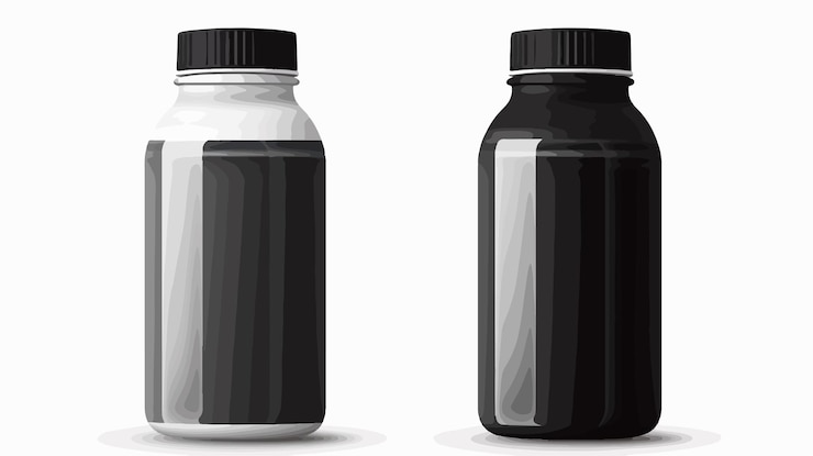 Vector a bottle of black liquid with a white background
