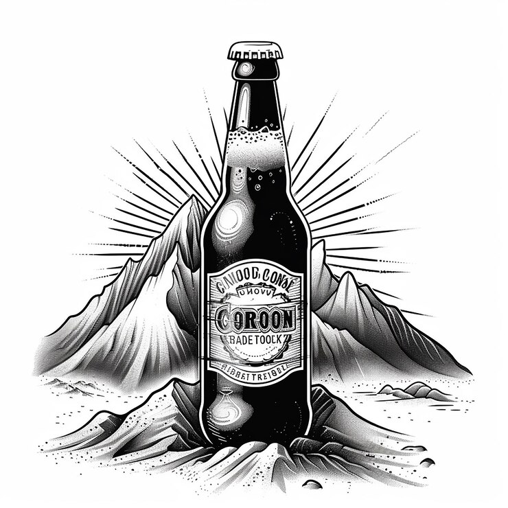 Vector a bottle of bruger beer is shown in a black and white photo