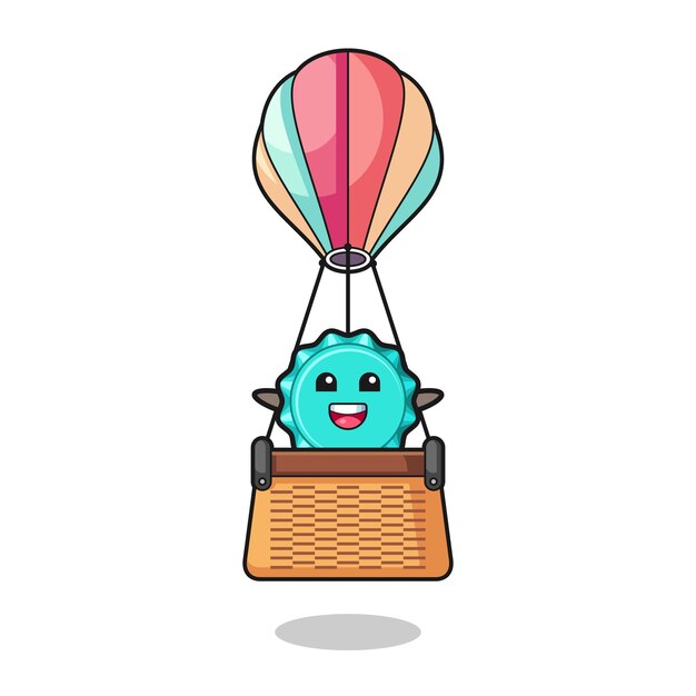 熱気球に乗るボトルキャップマスコット、かわいいデザイン