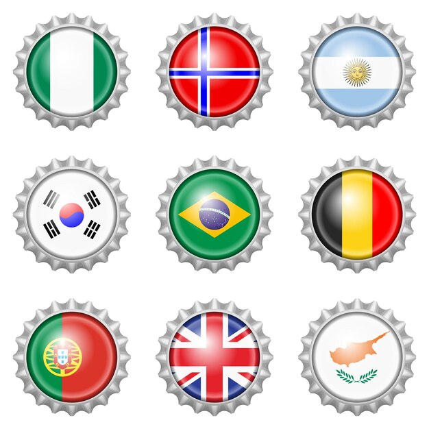 Vector bottle cap national flags