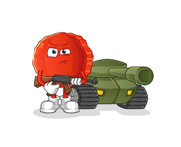 Bottle cap soldier with tank character. cartoon mascot vector