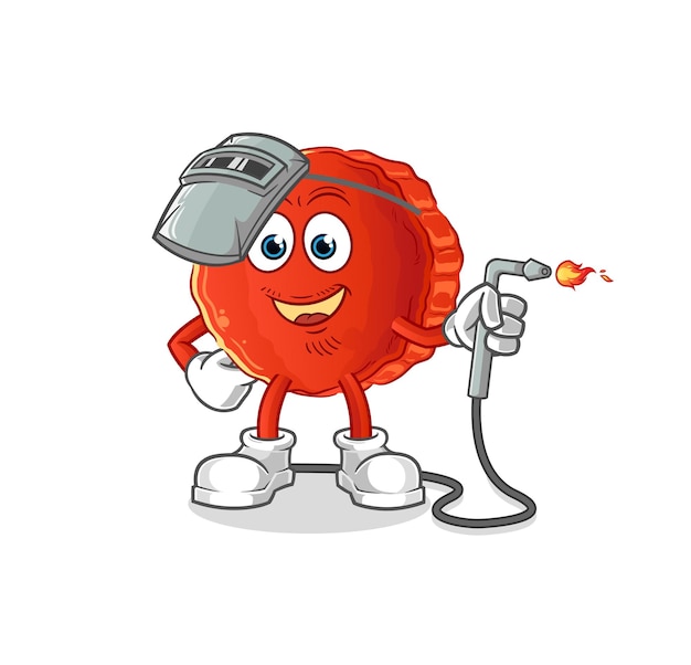 Bottle cap welder mascot. cartoon vector