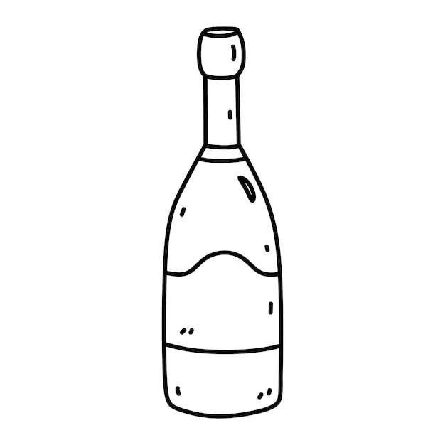 白い背景に隔離されたシャンパンのボトルアルコール飲み物ドードルスタイルのベクトル手描きイラストカードメニュー装飾ロゴ様々なデザインに最適です