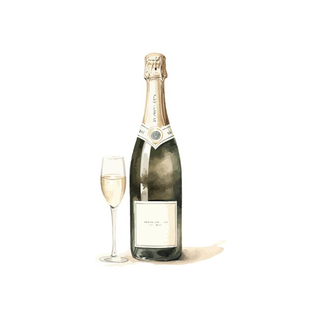 Bottle of champagne watercolor vector illustration design