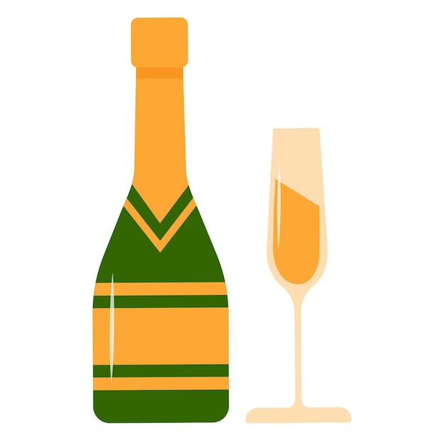 Vettore bottiglia di champagne con un bicchiere di spumante su uno sfondo bianco icon vector illustrazione