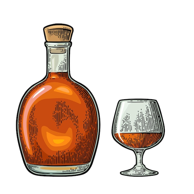 Bottle of cognac Vintage engraving illustration