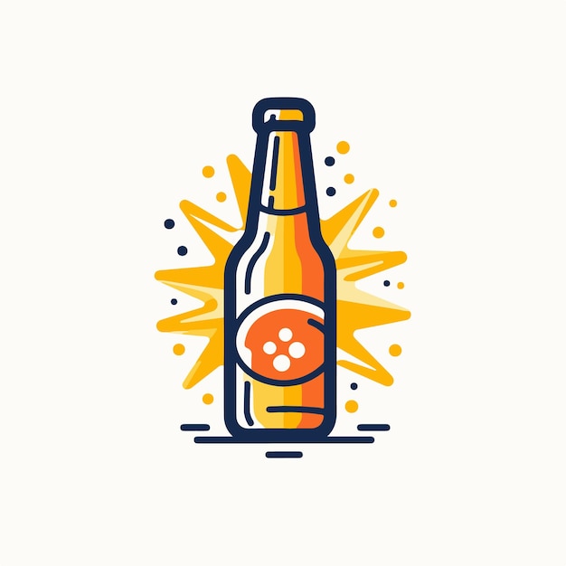 a bottle of cold beer in color line minimalistic logo