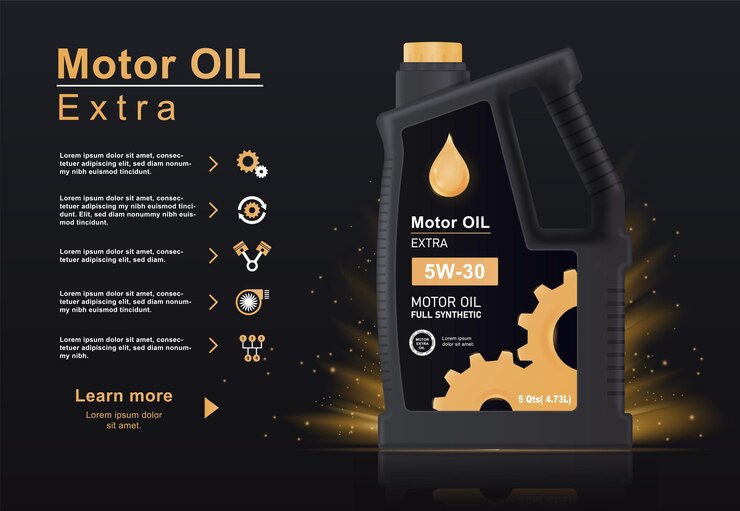 Vector bottle engine oil concept dark template with oil for lubricating car parts and pistons design element for advertising and promotion landing page realistic contemporary 3d vector illustration