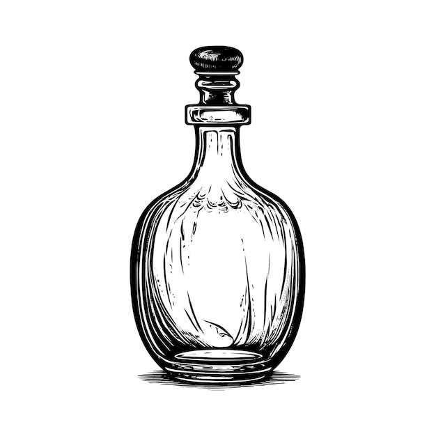 Bottle engraving style Hand drawn black color vintage vector illustration
