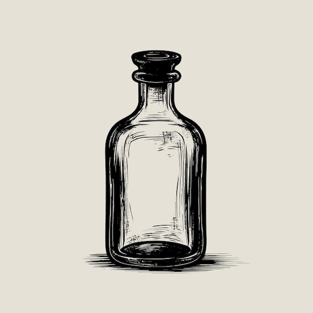 Bottle engraving style Hand drawn black color vintage vector illustration